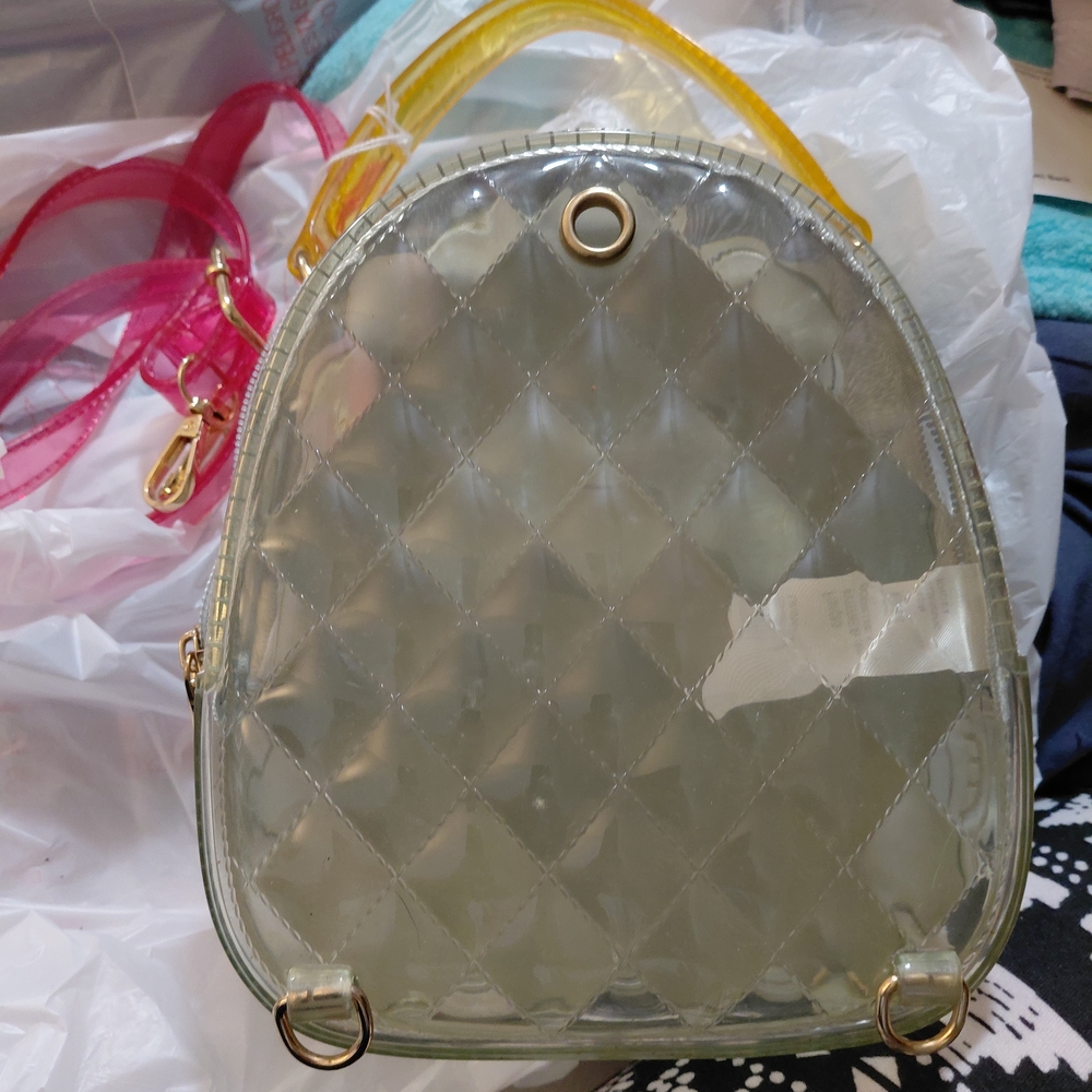 Chic Transparent Quilted Backpack with Pink and Yellow Accents